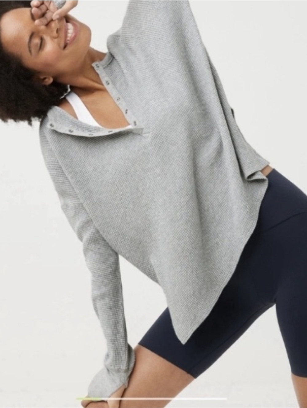 OFFLINE by Aerie Grey Waffle Knit Henley Long Sleeve Thumbhole Shirt Small